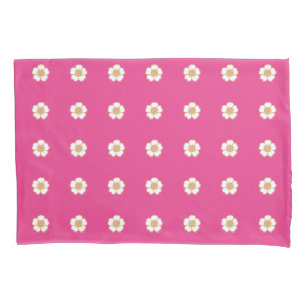 Hot Pink Gold and White Buttercup Flowers Pillowcase