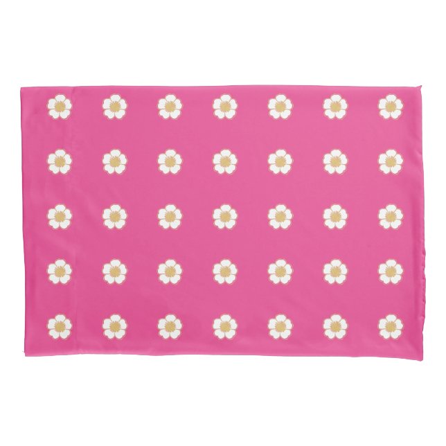 Hot Pink Gold and White Buttercup Flowers Pillowcase (Front)