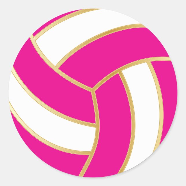 Hot Pink, Gold and White Volleyball Classic Round Sticker (Front)