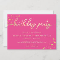 Hot Pink Gold Birthday Party Invitation