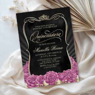 Hot Pink Gold Black Quinceañera Invitation
