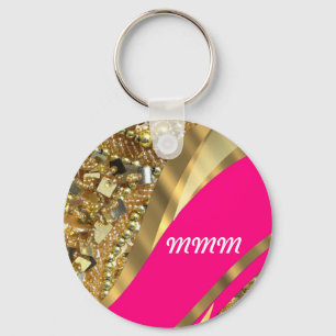 Hot pink & gold bling keychain