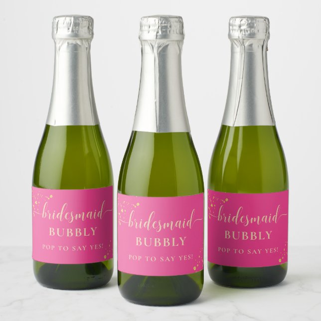 Hot Pink Gold Bridesmaid Proposal Sparkling Wine L Sparkling Wine Label (Bottles)