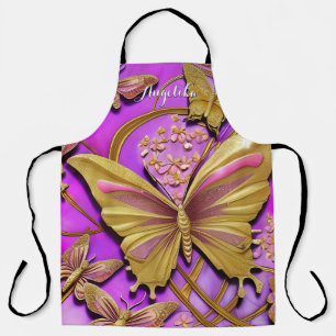Hot Pink Gold Butterfly Personalized Name Apron