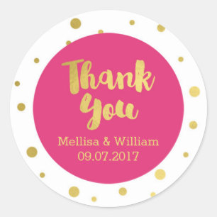 Hot Pink Gold Confetti Wedding Favour Tags