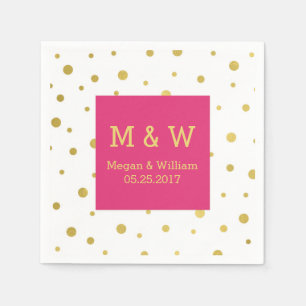 Hot Pink Gold Confetti Wedding Monogram Napkin