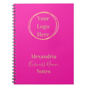 Hot Pink Gold Custom Logo Business Notes Notebook