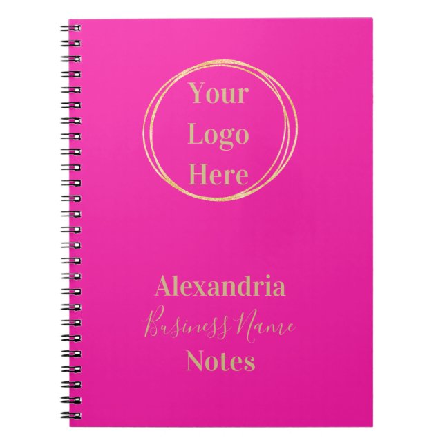 Hot Pink Gold Custom Logo Business Notes Notebook (Front)