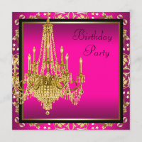 Hot Pink Gold Damask Chandelier Birthday Party