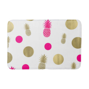 Hot Pink & Gold Dots & Pineapples Fun Summer Chic Bath Mat