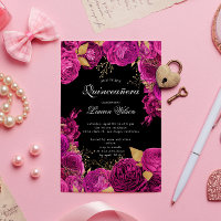 Hot Pink Gold Exclusive Floral Quinceanera 