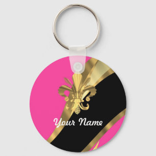 Hot pink & gold fleur de lys keychain