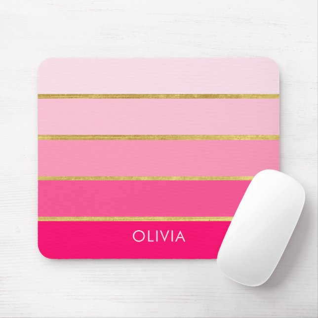 Hot Pink & Gold Girly Personalized Mouse Pad (With Mouse)