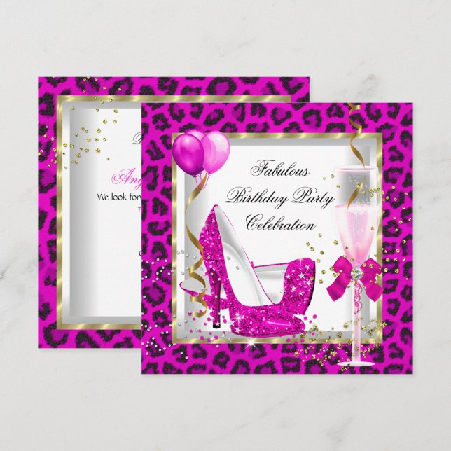 Hot Pink Gold Glitter High Heels Birthday Party Invitation (Front/Back)