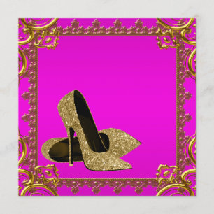 Hot Pink Gold Glitter High Heels Party Template