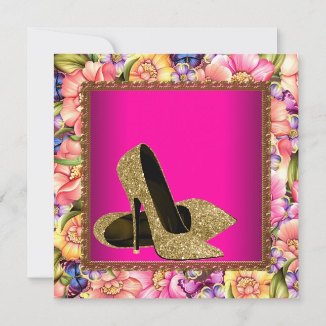 Hot Pink Gold Glitter High Heels Party Template (Front)