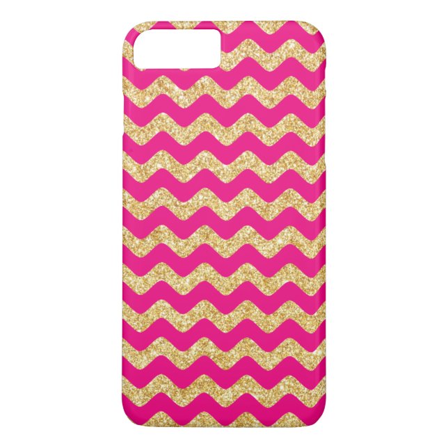 Hot Pink Gold Glitter Zigzag Chevron Pattern Case-Mate iPhone Case (Back)