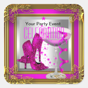 Hot Pink Gold High Heel Shoes Champagne Square Sticker