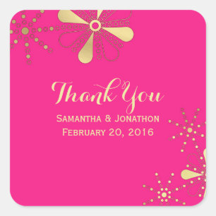 Hot Pink & Gold Indian Inspired Thank You Square Sticker