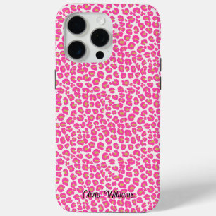 Hot Pink Gold Leopard Pattern iPhone 15 Pro Max Case