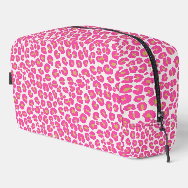 Hot Pink Gold Leopard Pattern Dopp Kit (Right Corner)