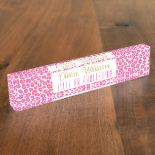 Hot Pink Gold Leopard Pattern Nameplate