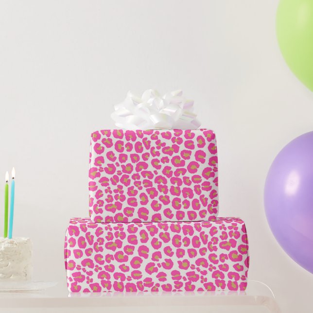Hot Pink Gold Leopard Pattern Wrapping Paper (Party Gifts)
