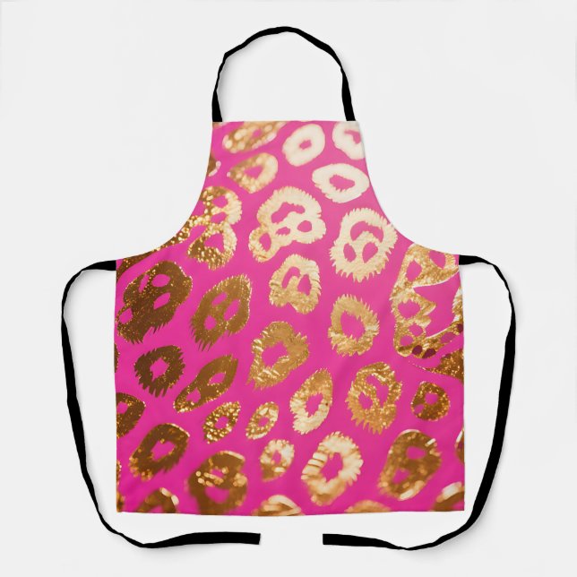 Hot Pink Gold Leopard Print Glam Apron (Front)