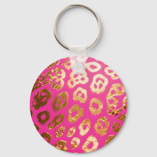 Hot Pink Gold Leopard Print Glam Keychain
