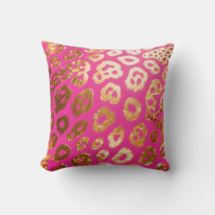 Hot Pink Gold Leopard Print Glam Throw Pillow