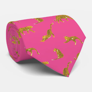 Hot Pink Gold Leopard  Tie