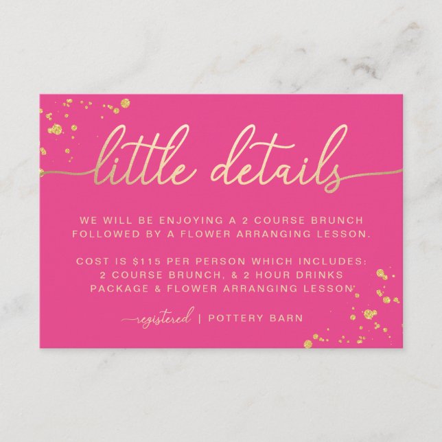 Hot Pink Gold Little Details Insert Card (Front)