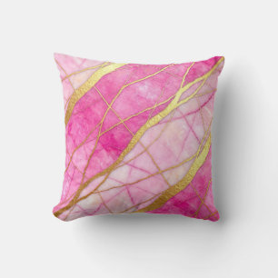 Hot Pink + Gold Modern Luxury Marble Throw Pillow