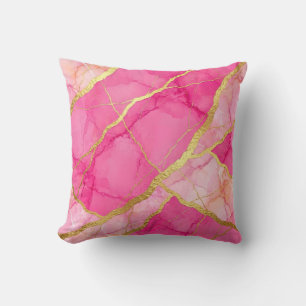 Hot Pink + Gold Modern Luxury Marble Throw Pillow