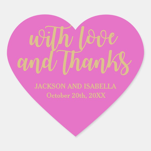 Hot Pink Gold Personalized Wedding Favour Sticker (Front)