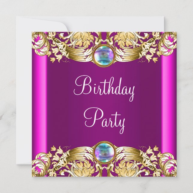 Hot Pink Gold Purple Birthday Party Invitation (Front)