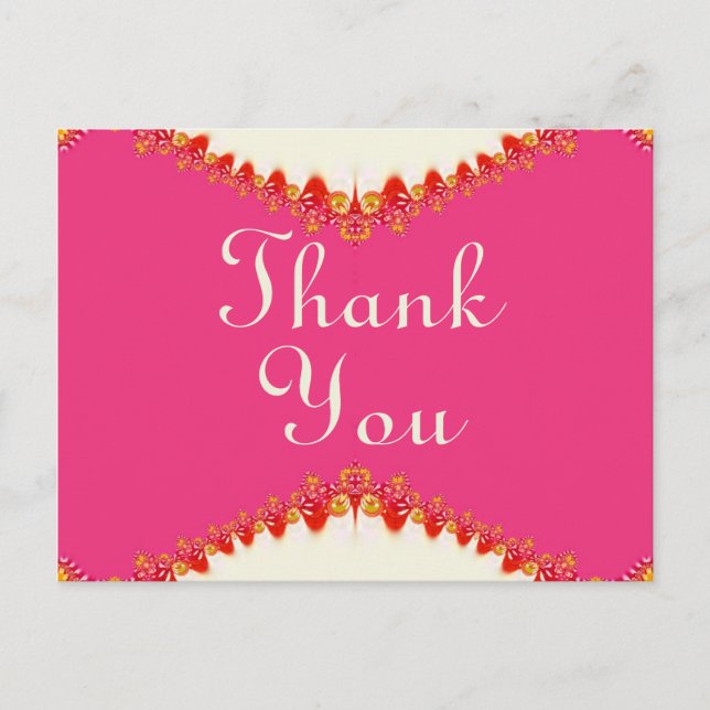Hot Pink + Gold Red Lace Thank You Postcard (Front)