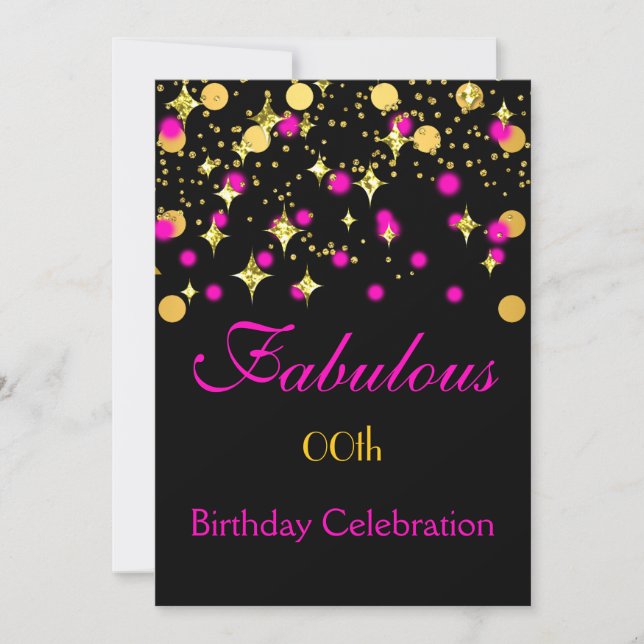 Hot Pink Gold Shimmer Lights Birthday Party Invitation (Front)