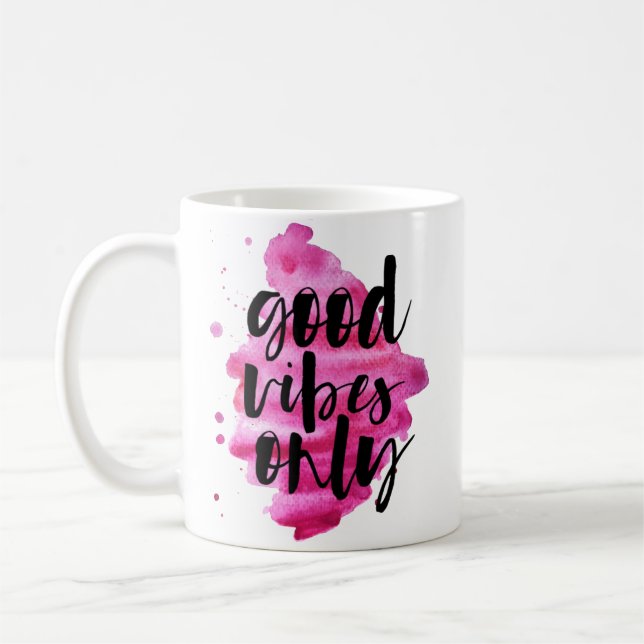 hot pink good vibes only brush script coffee mug (Left)