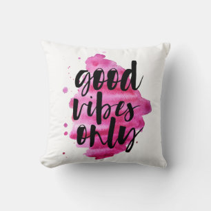 hot pink good vibes only brush script throw pillow