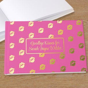 Hot Pink Goodbye Kisses Foil Guest Book