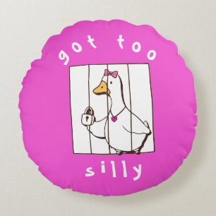 Hot Pink Got too Silly Funny Goose Round Pillow