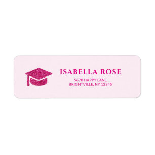 Hot pink Grad Cap Graduation Mail Return Address 