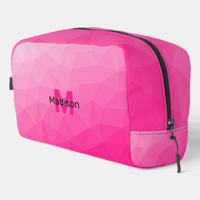 Hot pink gradient geometric mesh pattern Monogram Dopp Kit (Right Corner)