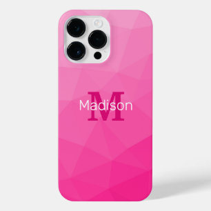Hot pink Gradient Geometric Mesh Pattern Monogram iPhone 14 Pro Max Case