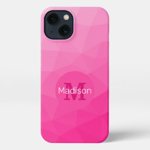 Hot pink Gradient Geometric Mesh Pattern Monogram iPhone 13 Case
