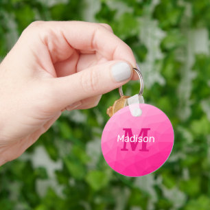 Hot pink Gradient Geometric Mesh Pattern Monogram Keychain