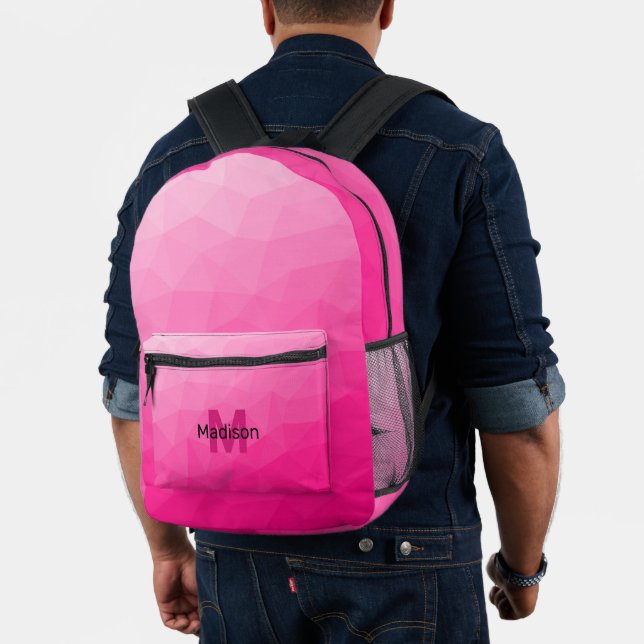 Hot pink gradient geometric mesh pattern Monogram Printed Backpack (Insitu (Model))
