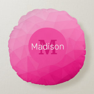 Hot pink Gradient Geometric Mesh Pattern Monogram Round Pillow