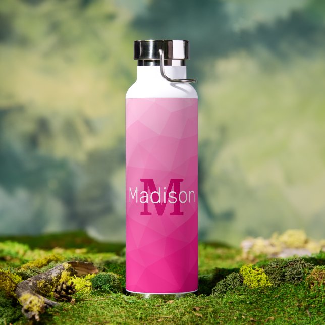 Hot pink Gradient Geometric Mesh Pattern Monogram Water Bottle (Outdoor)